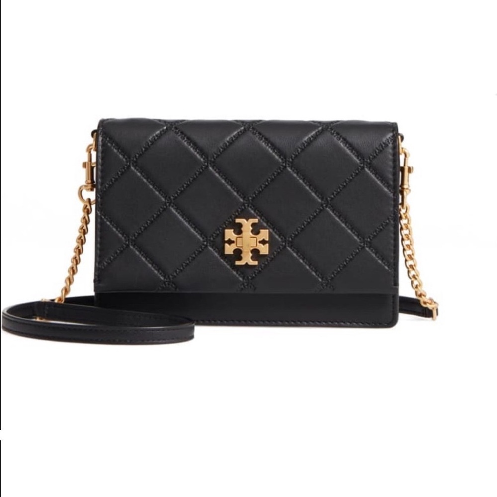 Tory Burch Black Quilted Crossbody with Gold Accents